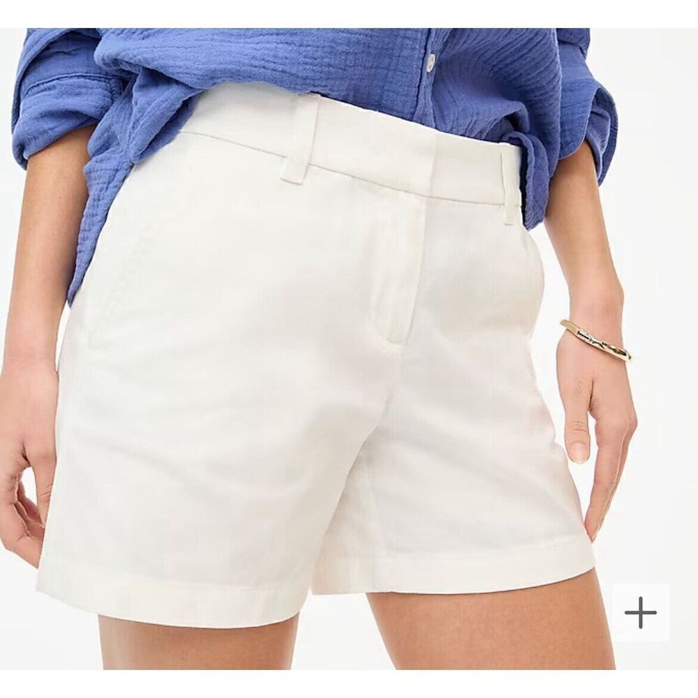 J.CREW Chino Shorts Women 16 White 5" Classic Flat Front 100% Cotton H1453
